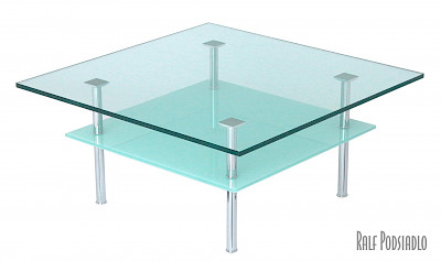Glastisch nach Maß DUO-Q untere Glasplatte - Glas, Edelstahl oder Chrom